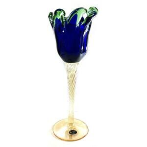 Art Glass Vase Candle Holder Murano Italy Green Blue White Crystal 14” Tall